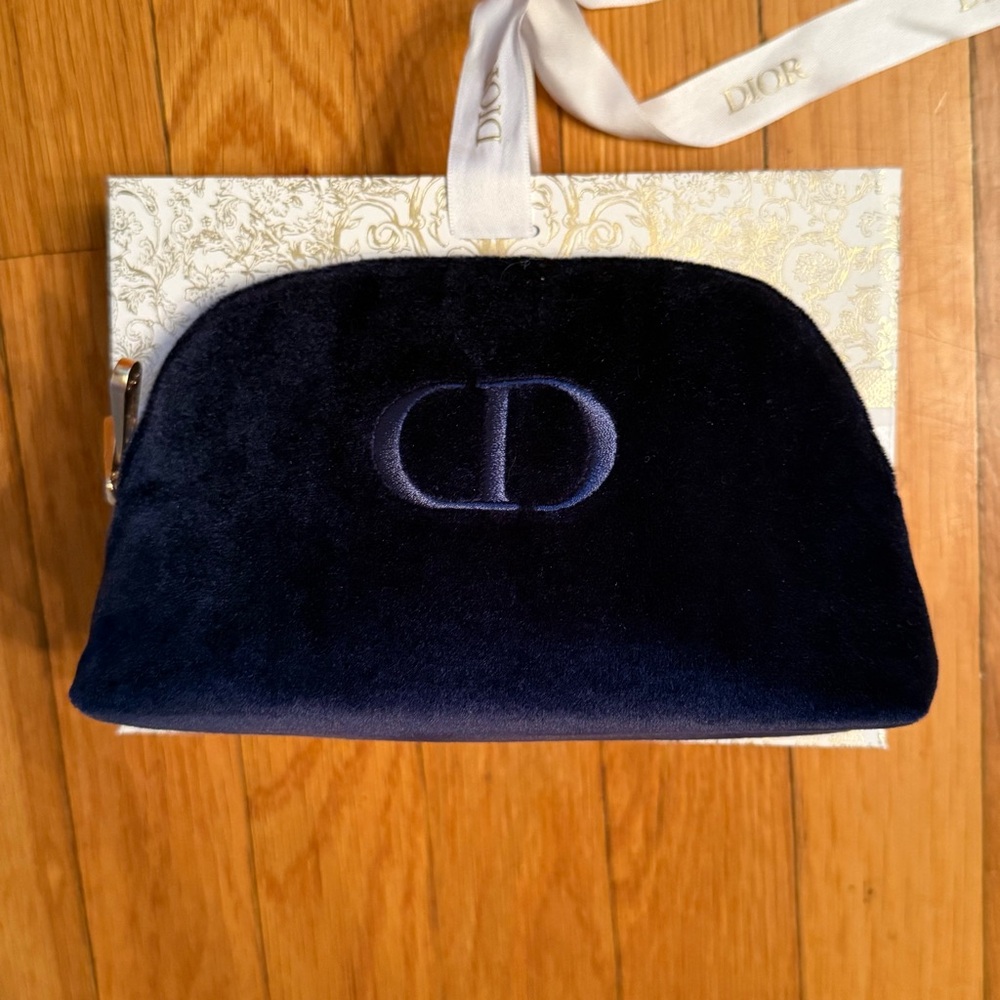 NWOT Christian Dior Blue Velvet zippered pouch